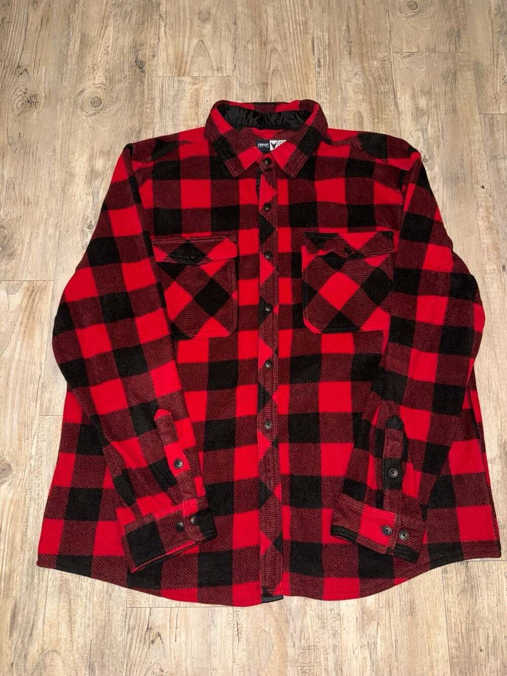 Company Eighty One Men's Red and Black Buffalo Plaid Fleece Shirt Jacket